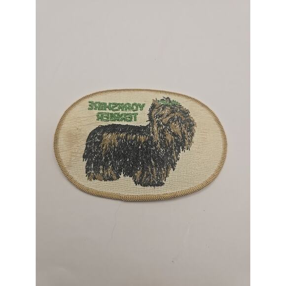 Vtg Yorkshire Terrier Dog Green Bow Embroidery Applique Voyager Patch 4.25" X 3" - Picture 2 of 3